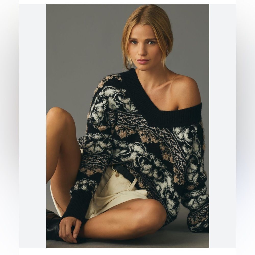 By Anthropologie Textured V-Neck Sweater